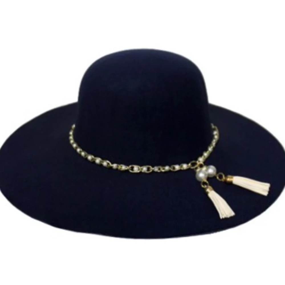 Floppy Hat with Faux Pearl Suede Tassel